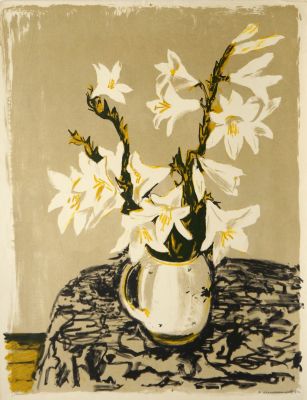 Масленникова Ирина. Лилии. 1956 г. Бумага, цветная литография. 59,5х46,5 см (лист). Работа в 