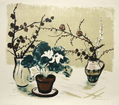 Масленникова Ирина. Цикламен. 1967 г. Бумага, цветная литография. 49,7х60 см (лист). Работа в 