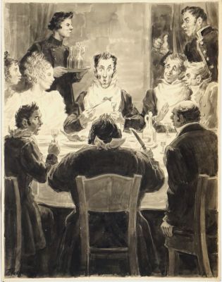 Лавров Петр. Иллюстрация к произведению Н.В.Гоголя. 1955 г. Бумага, акварель,.45х35 см. Работа 