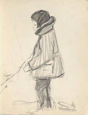 Неизвестный художник. Детский портрет. 1950-60-е гг.. Бумага, карандаш. 27,2х20,9 см. Работа в 