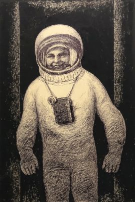 Лавров Петр. Космонавт. 1970 г. Бумага, тушь. 53,5х37 см. Работа в хорошем состоянии, за 