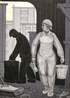 Лавров Петр. На стройке. 1972 г. Бумага, темпера. 68х48,5 см. Работа в хорошем состоянии, за 