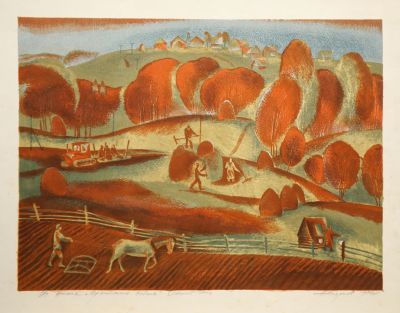 Марков Николай. Осенний день (Из цикла &laquo;Крестьянские заботы&raquo;). 1979 г. Бумага, цветная 