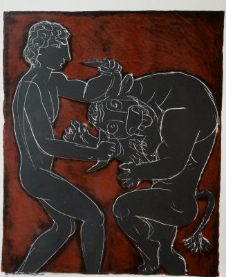 Меньшиков Владимир. Борьба с Минотавром. Из серии &laquo;Античные мотивы&raquo;. 1985 г. Бумага 