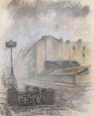 Скрягин Александр. Ленинградский пейзаж. 1955 г. Картон, пастель, 34х28 см. Работа в хорошем 