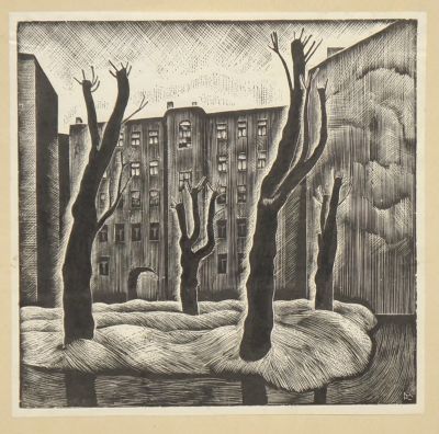 Альтман Виктор. Последний снег (Серия &laquo;Мой город&raquo;). Бумага, гравюра на нитролинолеуме. 17,5х17 