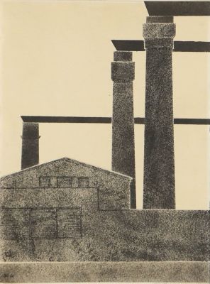 Золян А. Заводской пейзаж. 1966 г. Бумага, литография. 27х20 см (размер оттиска и листа). Работа 