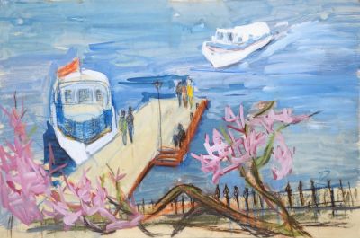 Назарова Нина. Крым. У причала. 1960-е гг. Бумага, пастель, гуашь. 50х75,5 см. Работа в хорошем 