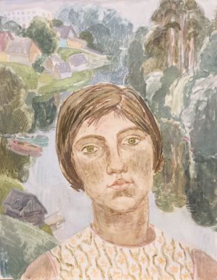 Натаревич Елена. Сельская учительница. 1979 г. Картон, темпера, акварель. 50х39,5 см. Работа в 