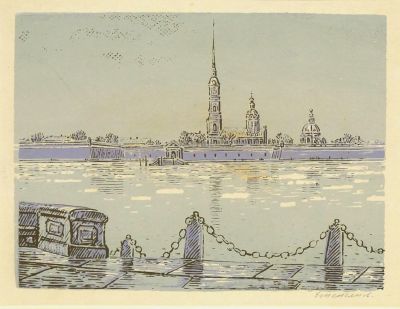 Емельянов Владимир. Ледоход на Неве. 1992 г. Бумага, цветная шелкография. 14,3х19 см (лист 