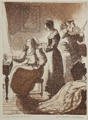 Рейпольский Алексей. За туалетом. 1980-е гг. Бумага, офорт. 18,5х14 см (лист 28х22,5 см). Работа 