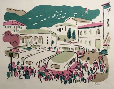 Ивлев Павел. Ялта. Автостанция. 1960-е. Бумага, литография. 28,5х37,5 см (лист 40х60 см). Работа 