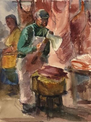 Шапаников Михаил. Мясник. 1960-е гг. Бумага, акварель, 17,2х13 см. Работа в хорошем состоянии 