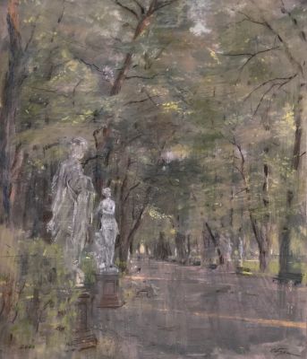 Бернштейн Станислав. Летний сад. Фрейм аллея. 2002 г. Бумага, пастель. 58х50 см. Работа в 