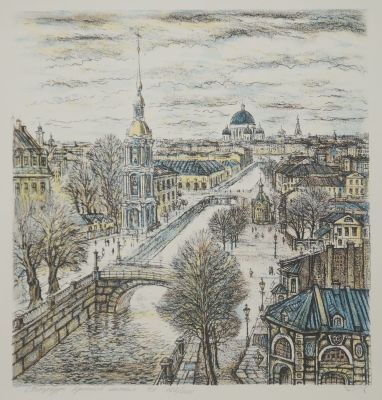 Блинов Валентин. Санкт-Петербург. Крюков канал. 1980-е гг. Бумага, цветная литография, 29,5х28 см. 