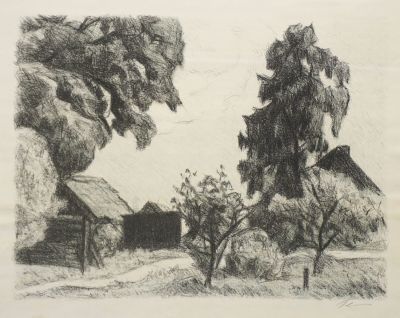 Неизвестный художник. Пейзаж. Бумага, литография. 37,5х49 см (лист 49,4х59,4 см). Работа за 