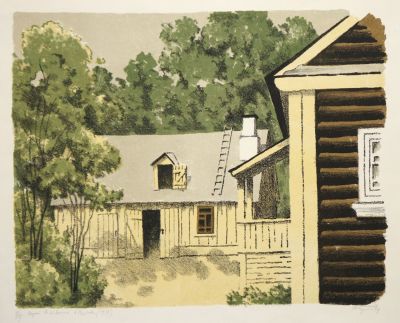 Бродский Валентин. Сарай В. И. Ленина в Разливе (1917). 1979 г. Бумага, цветная литография. 38 