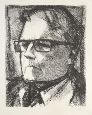 Давыдов Анатолий. Портрет Шостаковича. Бумага, литография. 44х35 см (лист 59,5х46,7 см). Работа 