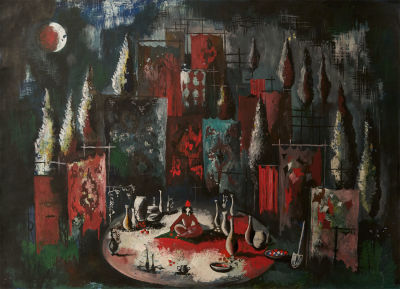 Плотникова Наталья. Эскиз декорации. &laquo;Кавказский меловой круг&raquo; Брехта. 1975 г. Картон, масло. 