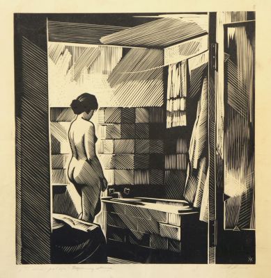 Ушин Андрей. В ванне. 1960-е гг. Бумага, линогравюра. 30х28,5 см (лист 42х38,9 см). Работа в 