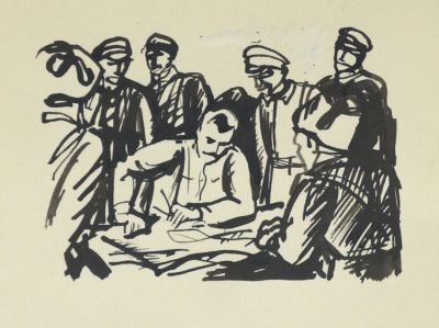 Ковалев Алексей. Вариант иллюстрации к книге &laquo;Чапаев&raquo;. 1960-е гг (?). Бумага, тушь. 7х10 см. Раб 