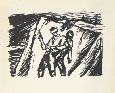 Ковалев Алексей. Вариант иллюстрации к книге &laquo;Чапаев&raquo;. 1960-е гг (?). Бумага, тушь. 7х10 см. Раб 