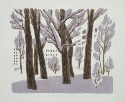 Ковалев Алексей. Пейзаж с деревьями. 1980-е гг. Бумага, цветная литография. 20х25 см (лист 42 