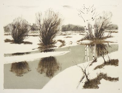 Ковалев Алексей. Зимний пейзаж. 1980-е гг. Бумага, цветная литография. 35х47 см (лист 42,5х55 см). 