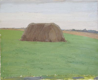 Ковалев Алексей. Скирда в поле. 1983 г. Картон, масло. 49,4х60 см. Работа в хорошем состоянии 