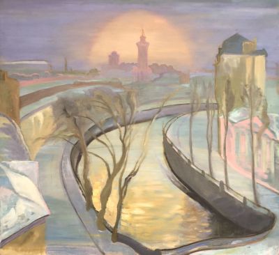 Лещинский Кирилл. Восход солнца на Екатерининском канале. 1996 г. Холст, масло, 120х110 см. Рабо 