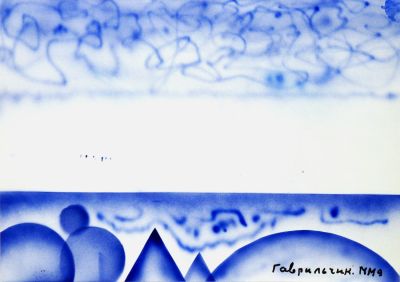 Гаврильчик Владлен. Морской пейзаж. 2009 г. Бумага, акрил, трафарет. 29,3х41,6 см. Работа в 