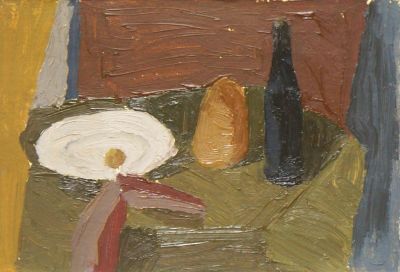 Флоренский Александр. Натюрморт с кокосом. 1980 г. Картон, масло. 17,2х25 см. Работа в хорошем 