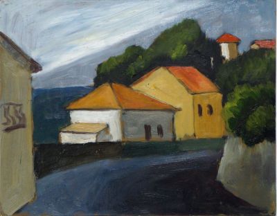 Батурин Александр. Дорога в Ниццу из Бэр лэ Альп. 2001 г. Картон, масло. 21,8х27,7 см. Работа в 