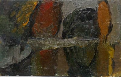 Флоренский Александр. Река Оять. 1978 г. Холст, картон, масло. 15,5х25 см. Работа в хорошем 