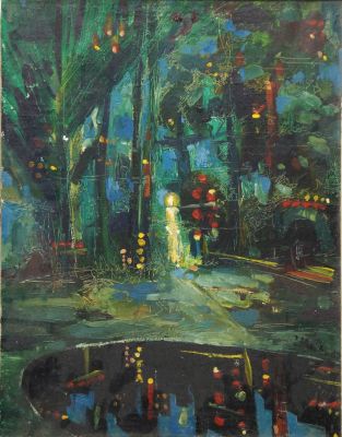 Васильев Юрий. Пейзаж (Летний сад). 1989 г. (на обороте 1963 г). Холст, масло. 46х36 см. Работа 