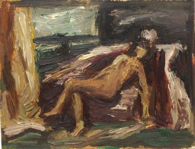 Флоренский Александр. Дама с попугаем. По Делакруа. 1981 г. Картон, масло. 18,6х24 см. Работа в 