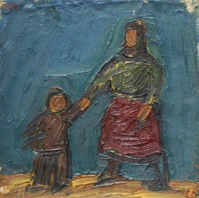 Флоренский Александр. Мать и дитя. 1979 г. Холст, масло. 19,5х19,5 см. Работа в хорошем 