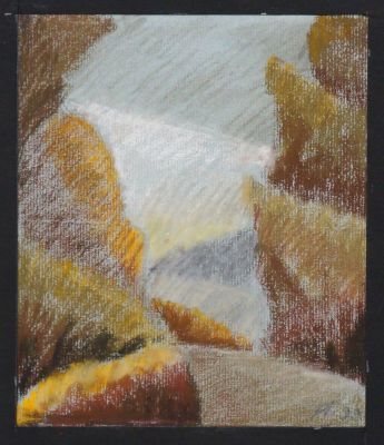 Батурин Александр. Пейзаж. 1999 г. Бумага, пастель. 18,3х15,5 см. Работа в хорошем состоянии 