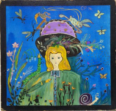 Мусалина Рената. Алиса в стране чудес. 1979 г. Оргалит, масло. 38,5х40,2 см. Работа в хорошем 