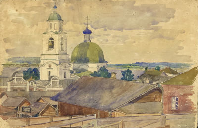 Б.К. Пейзаж. 1920-е гг. Бумага, акварель. 31,5х48 см. Работа в хорошем состоянии, за авторской 