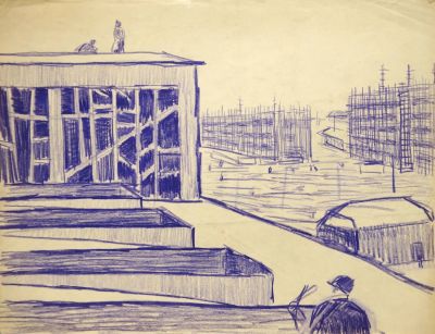 Прошкин Виктор. Из серии &laquo;Зэки строят &laquo;Харьковстрой&raquo;&raquo;. 1933-1935 гг. Бумага, карандаш. 31,5х41,3 см.