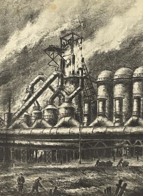 Успенский Владимир. Домны Донбасса. 1937 г. Бумага, автолитография, 77х60 см (размер листа). Рабо 