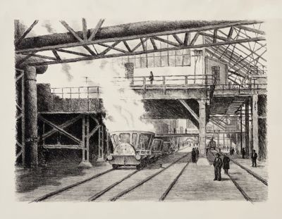 Успенский Владимир. В цеху. 1937 г. Бумага, литография. 29х39,5 см (лист 50х66,5 см). Работа в 