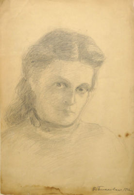 Белаковская Виктория. Автопортрет. 1936 г. Бумага, карандаш. 41х28 см. Работа в хорошем 