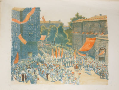 Кукс Миней. Демонстрация. 1950-е гг. Бумага, цветная литография. 39,5х51 см (лист 46,5х61,8 см). 