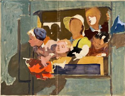 Годлевский Иван. Этюд к картине &laquo;В пионерлагере&raquo;. 1950-е гг.. Бумага, акварель. 25,5х33 см. Рабо 