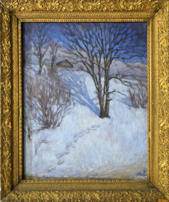 Неизвестный художник (подпись неразборчиво). Зимний день. 1945 г. Холст, масло. 50х40 см. Работа 