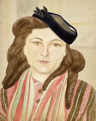 Стерлигов Владимир. Портрет женщины в черной шляпке. 1942-44 гг. (Алма-Атинский цикл). Бумага 
