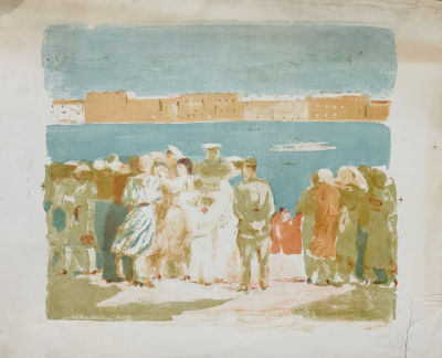 Матюх Вера. Гулянье на Неве. 1939 г. Бумага, литография, 45х55 см (размер листа). Работа в 