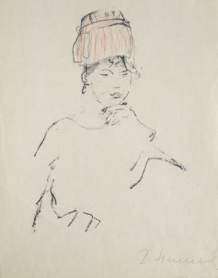 Неменова Герта. Портрет. Бумага, литография, подкраска цветным карандашом. 38х30 см (размер листа).